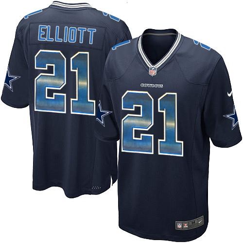 Nike Cowboys #21 Ezekiel Elliott Navy Blue Team Color Men's Stitched NFL Limited Strobe Jersey - Click Image to Close